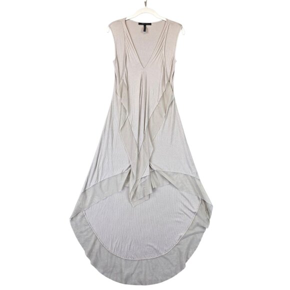 BCBGMAXAZRIA Dress Womens XXS Light Stone Cydnee Maxi V-Neck Asym Hem WCX38H07 - Picture 1 of 10